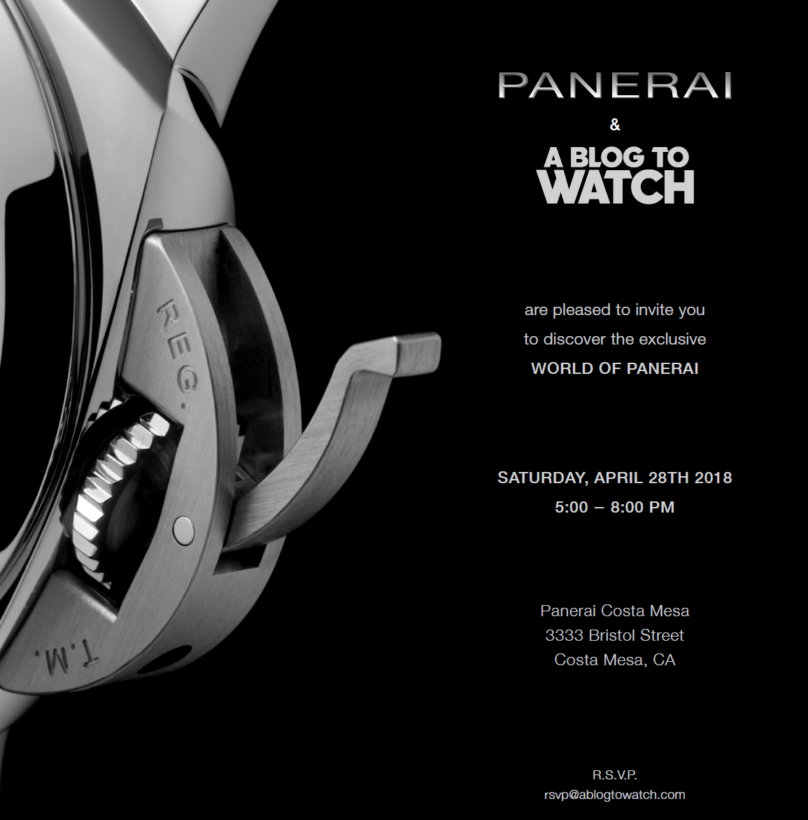 INVITATION: Panerai & aBlogtoWatch Event At South Coast Plaza On April 28, 2018 Shows & Events 